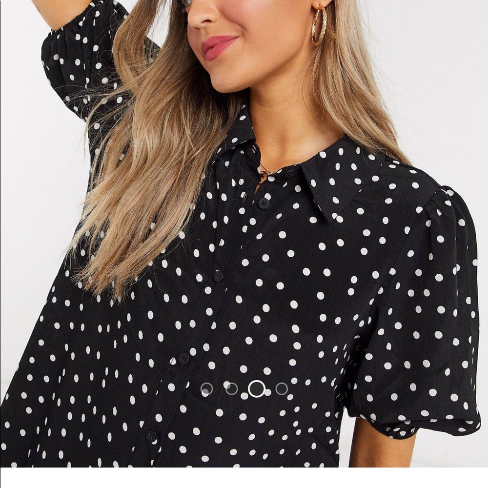 Drop waist shirt dress . Puff sleeves with Polka dots - Picture 2 of 4